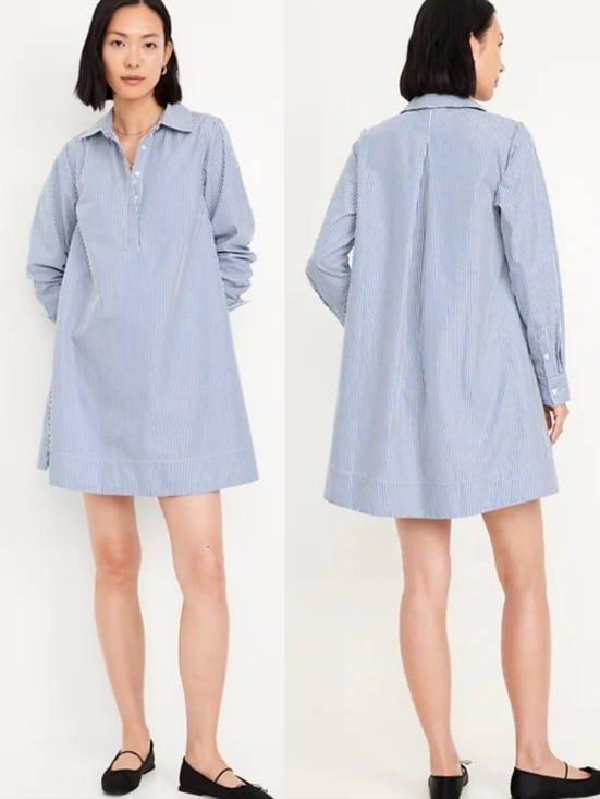 Old Navy Dresses & Skirts - {Old Navy} Cotton Blue and White Striped Shirt Dress Size Small